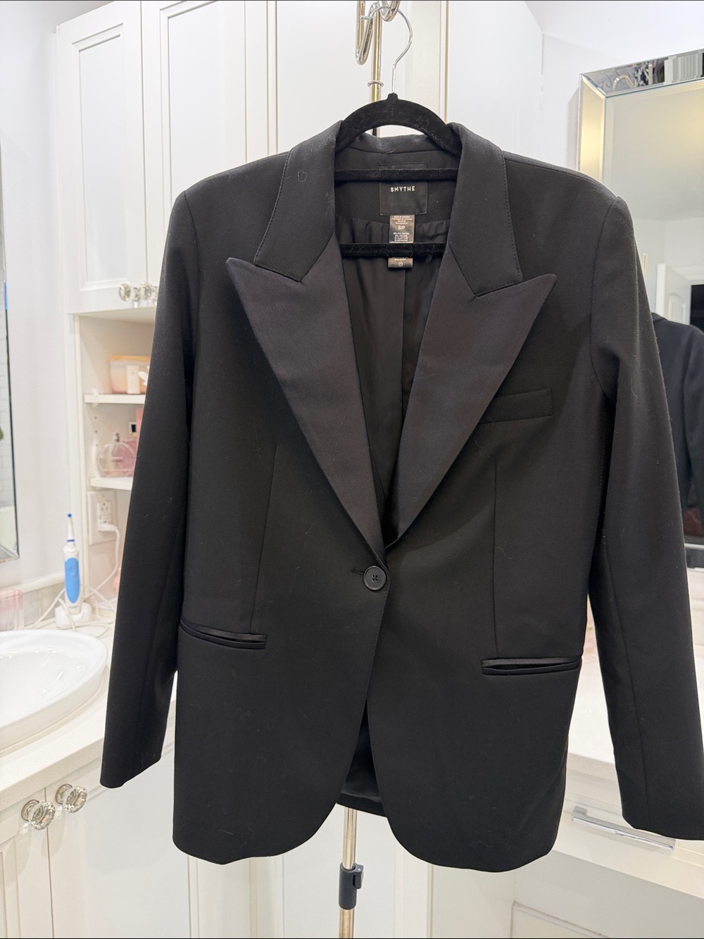 Smythe Black Satin Peak Lapel Tuxedo Blazer